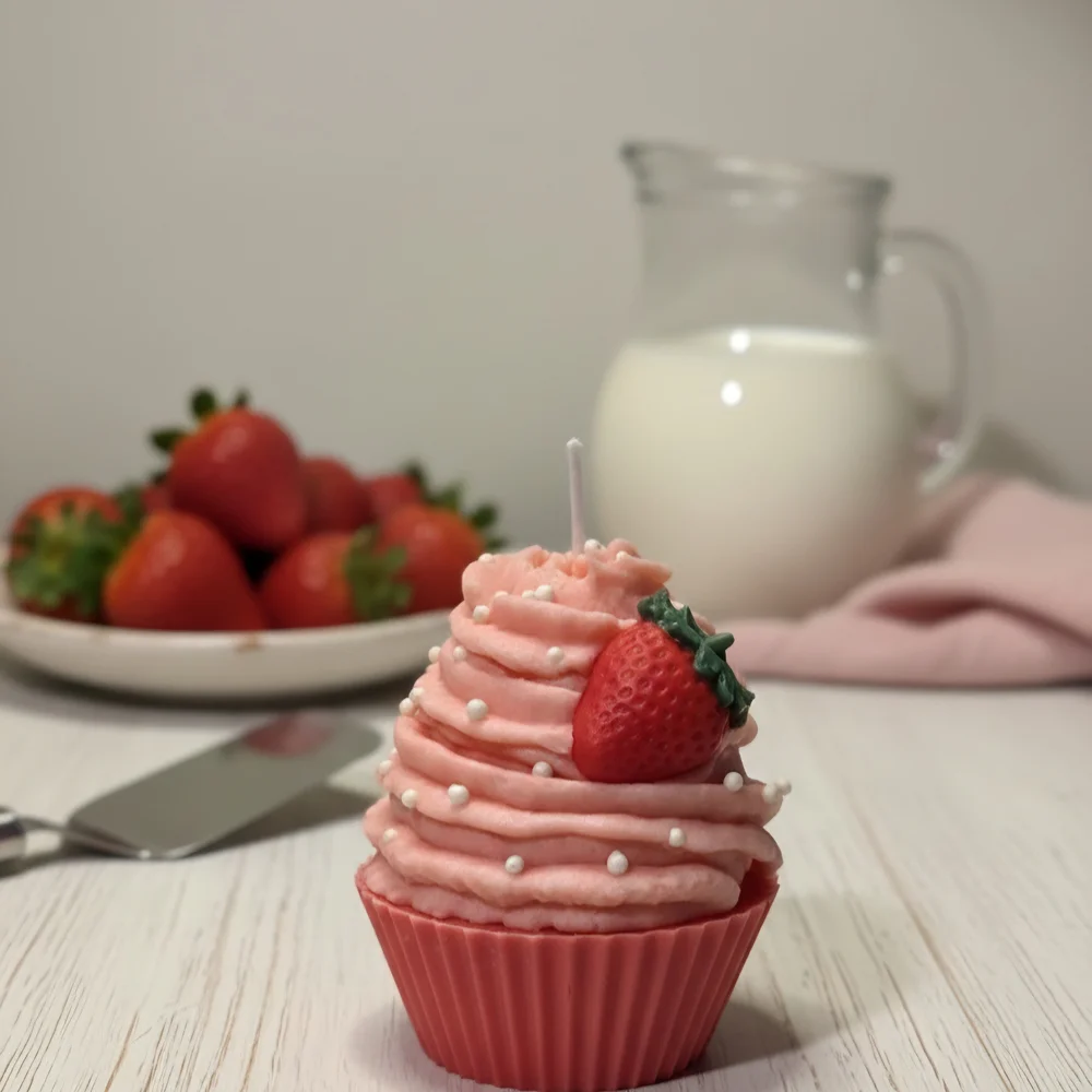 Strawberry Cupcake Candle in Pink Gift Box